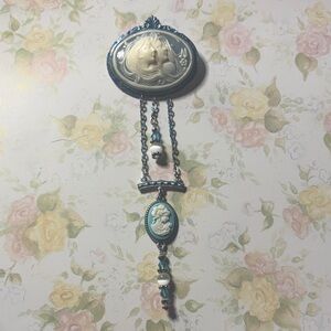 Vintage Cameo Pendant with Blue Accents